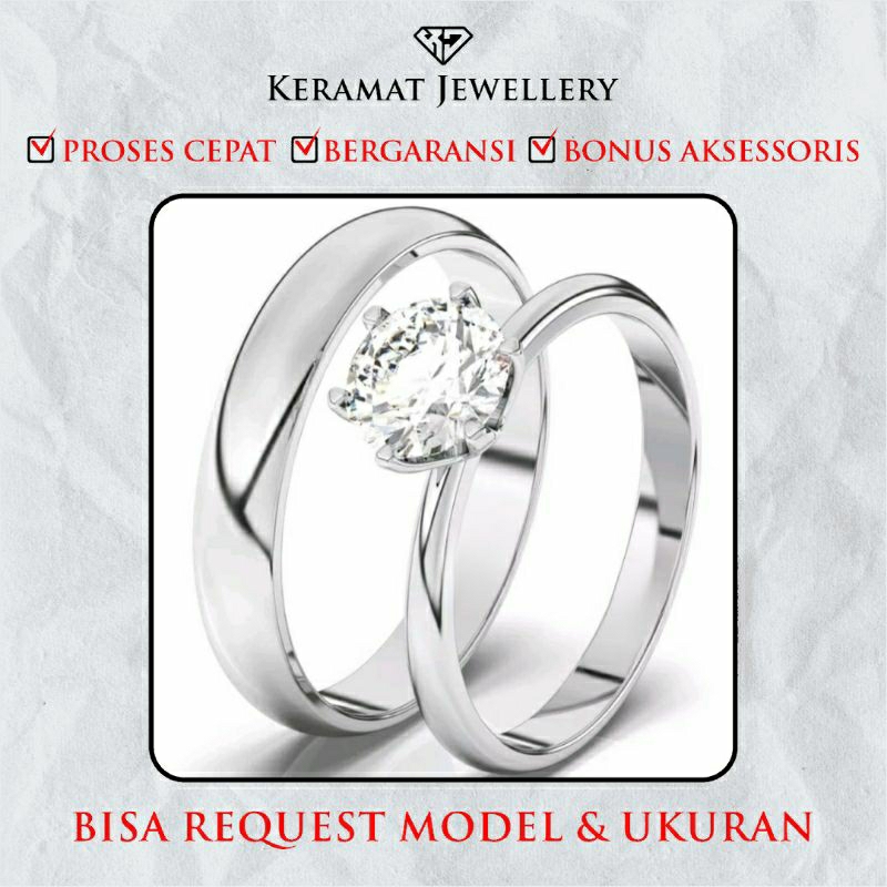 Cincin tunangan Perak Emas Putih Couple Tunangan Cincin Kawin Bersertifikat Keaslian Gratis Ukir Nam