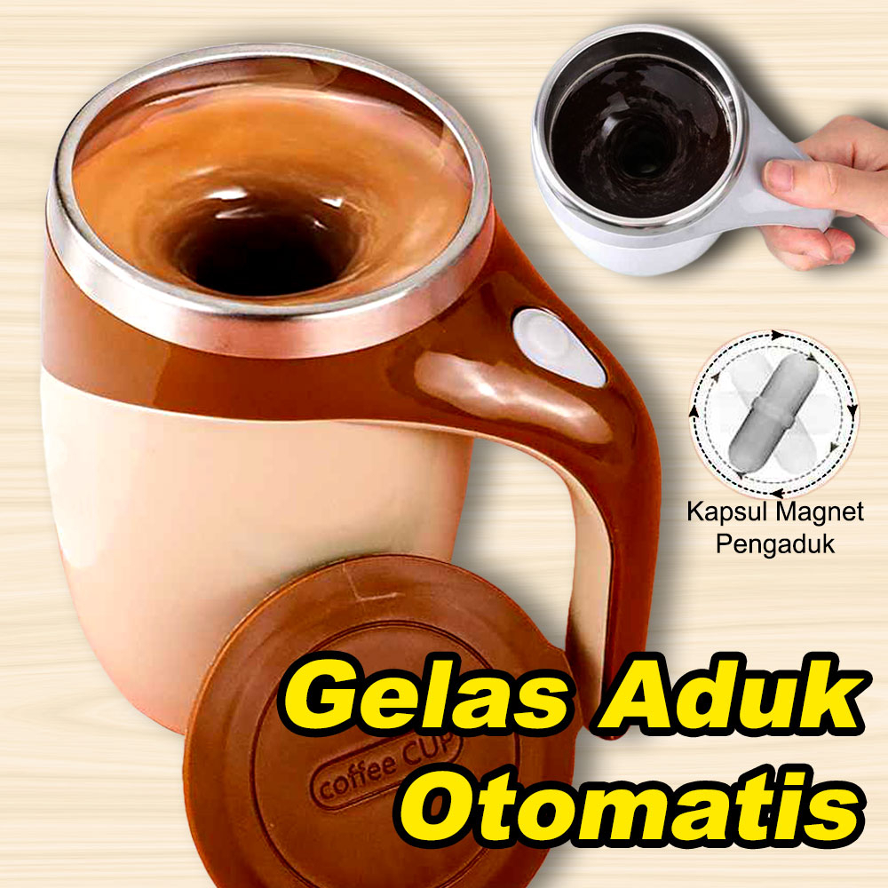 Gelas Mug Aduk Otomatis Kapsul Magnetik Pengaduk Stainless Steel 380ml