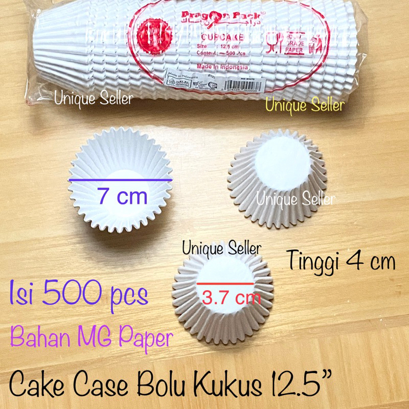 [500 pcs] Kertas Bolu Kukus 12.5 PUTIH POLOS &amp; MOTIF Diameter Alas 3.7 cm / Cupcake Case 12,5 / Cake Case 125 mm / Kertas Cup Cake Polos Putih 12.5