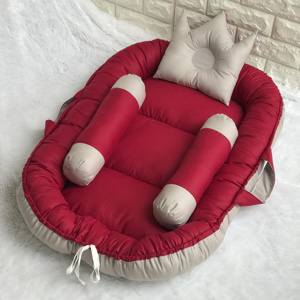 KASUR BAYI BABY NEST POLOS DUA KOMBINASI WARNA MAROON ABU