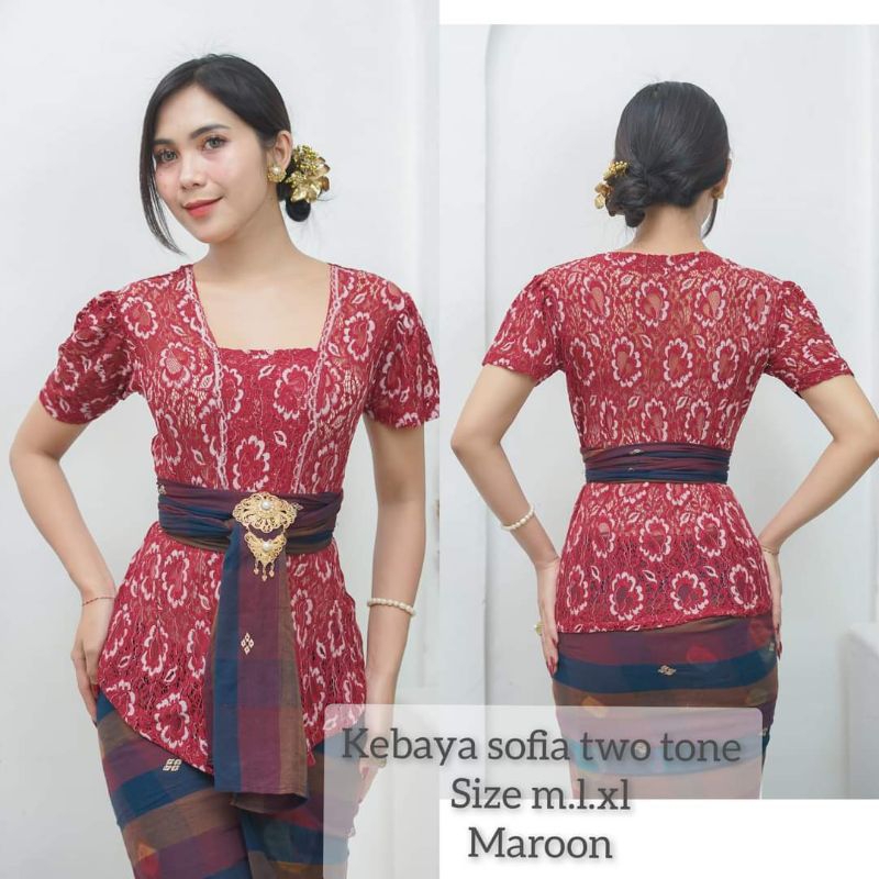 Kebaya Brokat Sofia Twotone Lengan Pendek