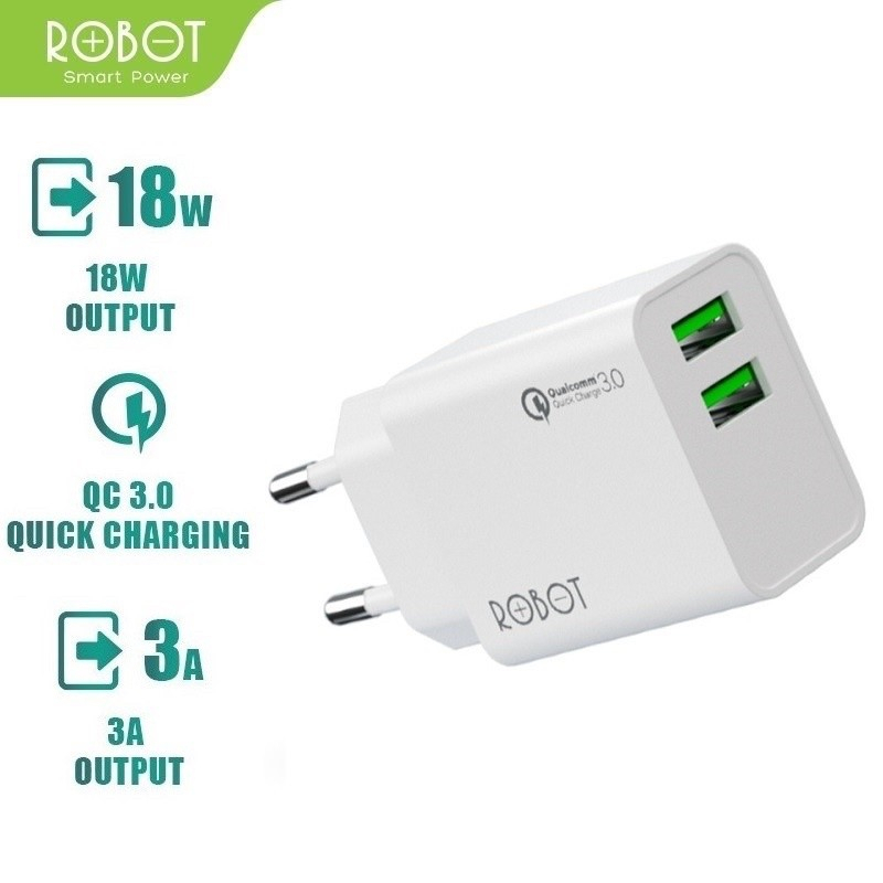 Adaptor Charger Fast Charging 18W Quick Charge Dual Port - ROBOT RT-F3