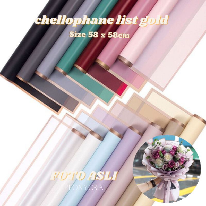 

(5 LEMBAR) WRAPPING PAPER CHELLOPHANE LIST GOLD / PAPER WRAP / KERTAS BUKET