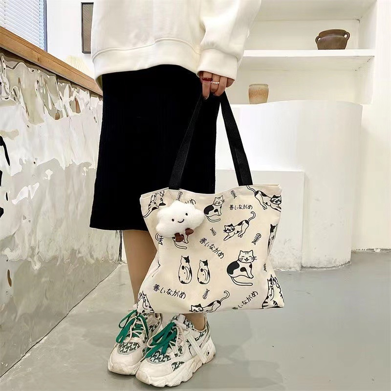 TASBLUE  Tas Bahu  Tas Tangan Lucu Serbaguna Berkapasitas Besar  Tote Bag  Tas Kanvas Seni N13 Korean Style Fashion Tote Bag Canvas Tote Bag Ladies College Work School Shopping Bag