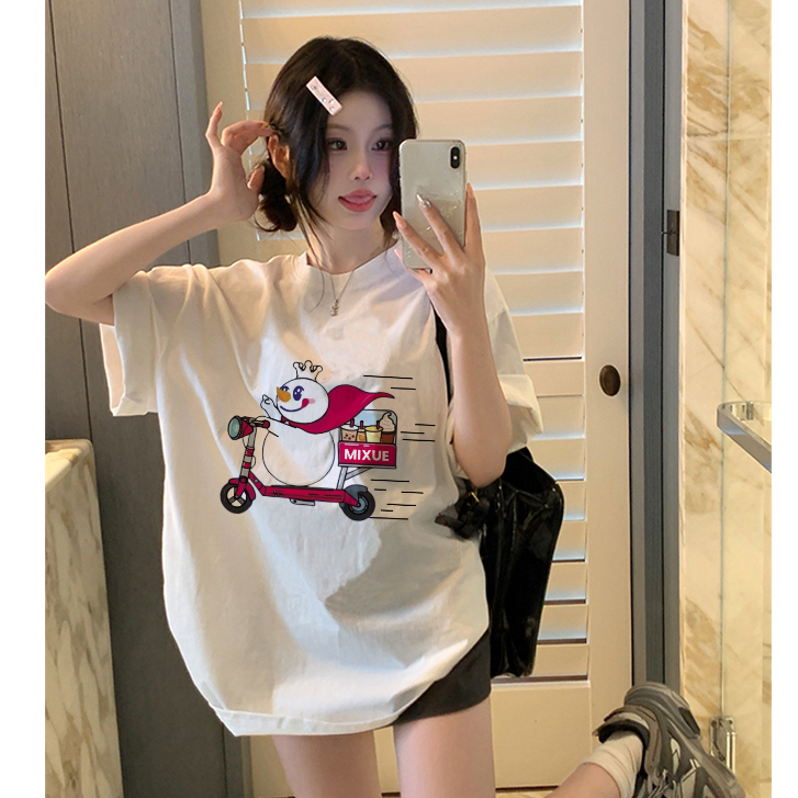 Premium Import Korean Style Oversize Cartoon Graffiti Print T-shirt Kekinian Kaos Atasan Wanita