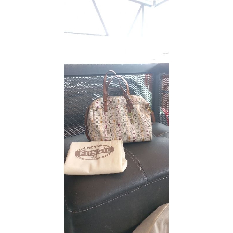 preloved tas foss*l rachel satchel white multi
