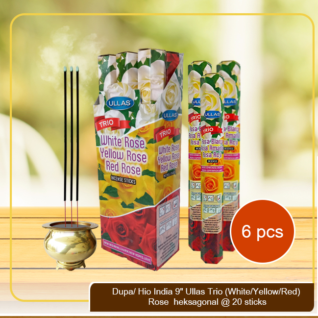 Dupa Hio India Wangi Rose (White, Red, Yellow) Ullas Hexagon 1 box 6 pcs