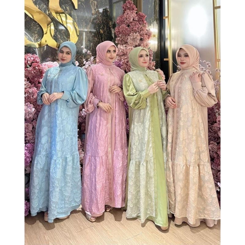 gamis orang kaya motif bunga timbul shellasaukia
