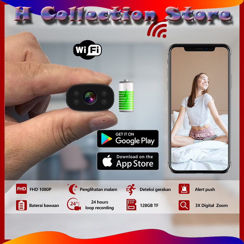 Spy Camera Mini Wifi Baterai Internal FHD 2MP Kamera Cctv Mini Tersembunyi Tanpa Kabel Security Cameras Hidden Camera Pengintai Mini Kamera Kecil Tersembunyi Tanpa Wifi Ip Camera Cctv Wifi Spy Cam Kamera Pengintai Mini With Night Vision