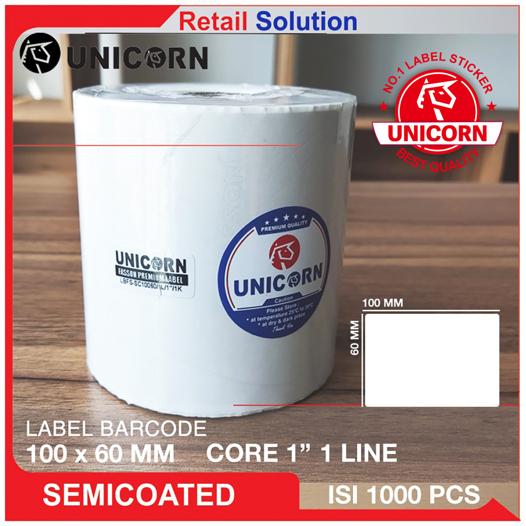 Unicorn Stiker Label Barcode Semicoat 100x60 mm / 100 x 60 mm / 100x60mm