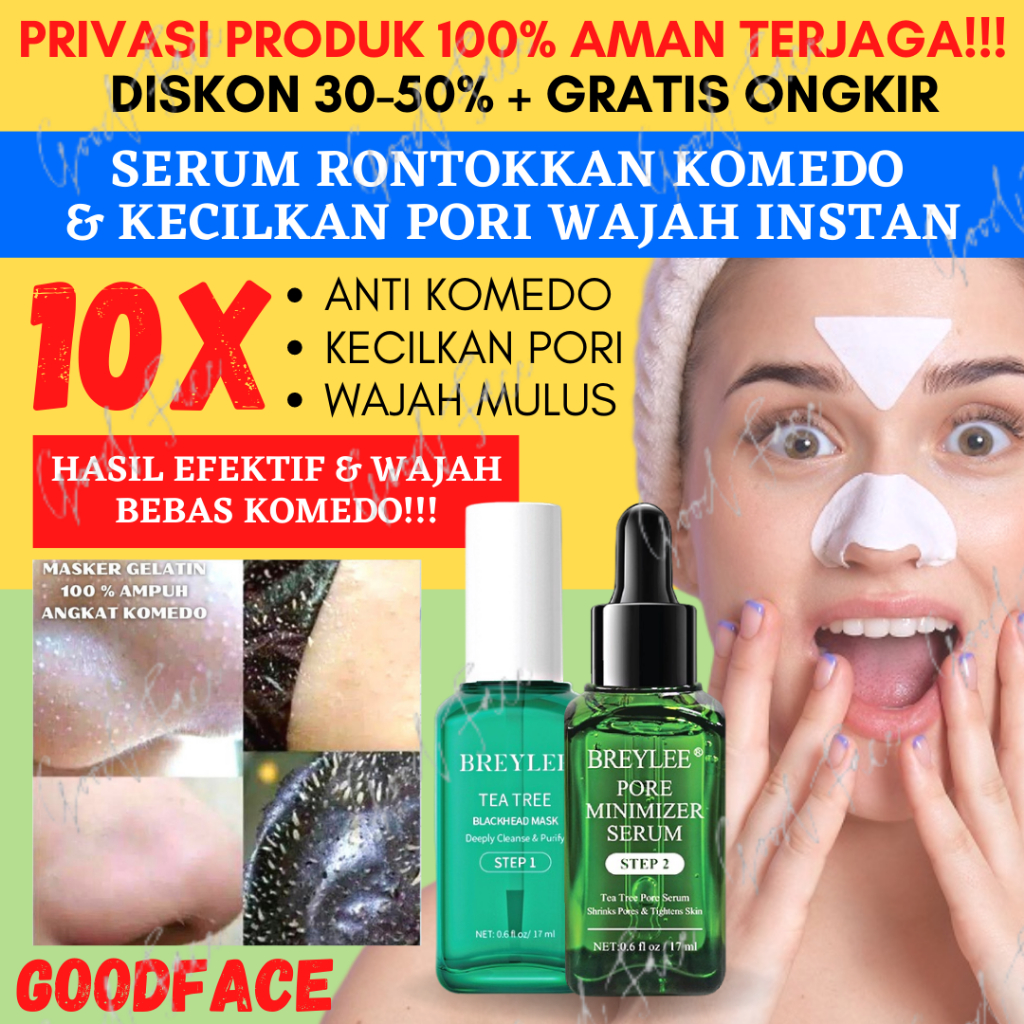 Pembersih Komedo Masker Wajah BREYLEE Tea Tree Blackhead Mask &amp; Pore Minimizer Serum - 17ml