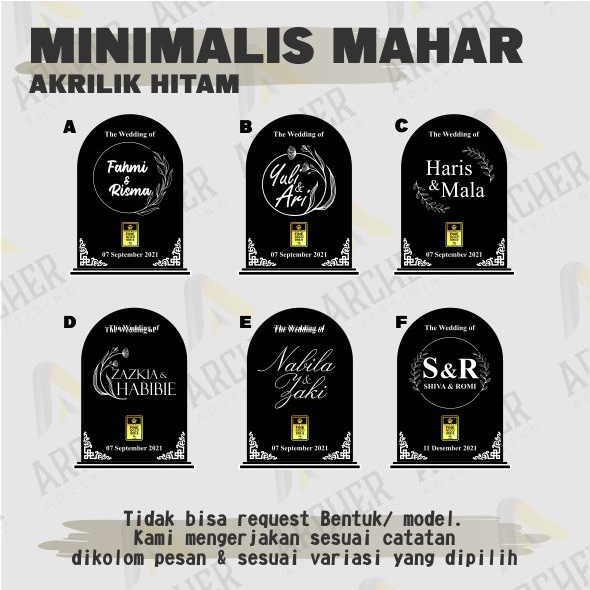 MINI MAHAR MINIMALIS OVAL CUSTOM NAMA,TANGGAL DAN NOMINAL BAHAN AKRILIK HITAM