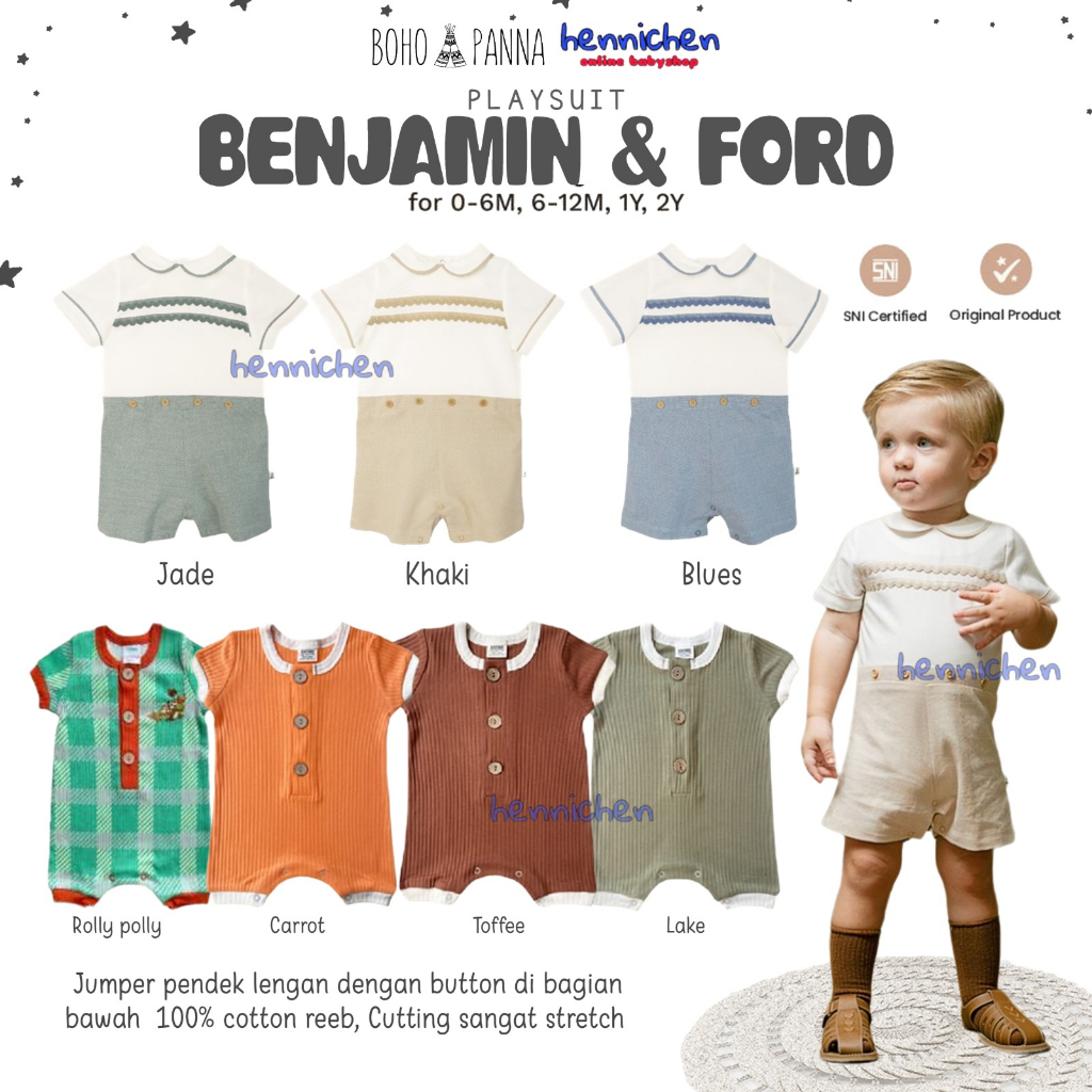 Bohopanna Ford / Benjamin Playsuit 0-2Y Shortsleeves Playsuit / Romper Rib Bayi / Romper Reeb Anak