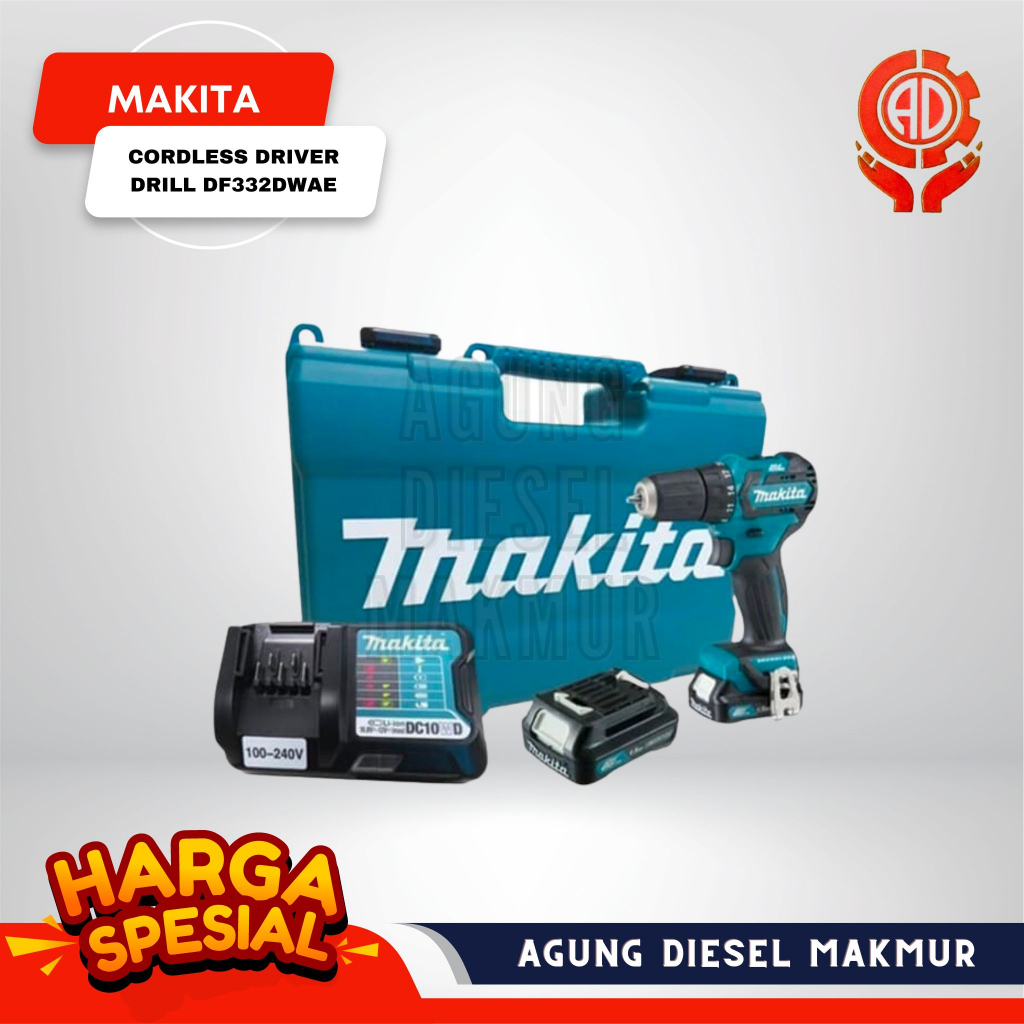 Makita Cordless Driver Drill Mesin Bor Baterai Brushless DF 332 DWAE