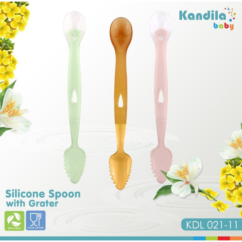 Kandila Baby KDL021-11 - Kandilababy Silicone Spoon With Grater - Sendok makan Bayi - Pengikis