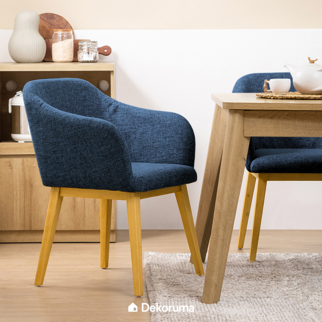 Dekoruma Fuji Kursi Makan Minimalis Scandinavian Empuk dari Kayu Olahan - Cafe Dining Chair (Biru)