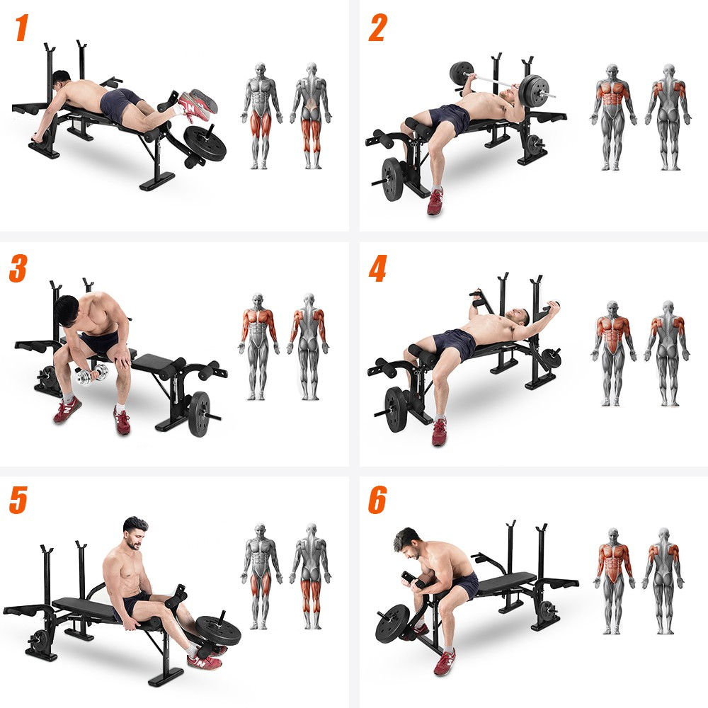 Bench Press Besa Adjustable Multi Gym Weight Bench Barbell Alat Olahraga Rumahan Fitness