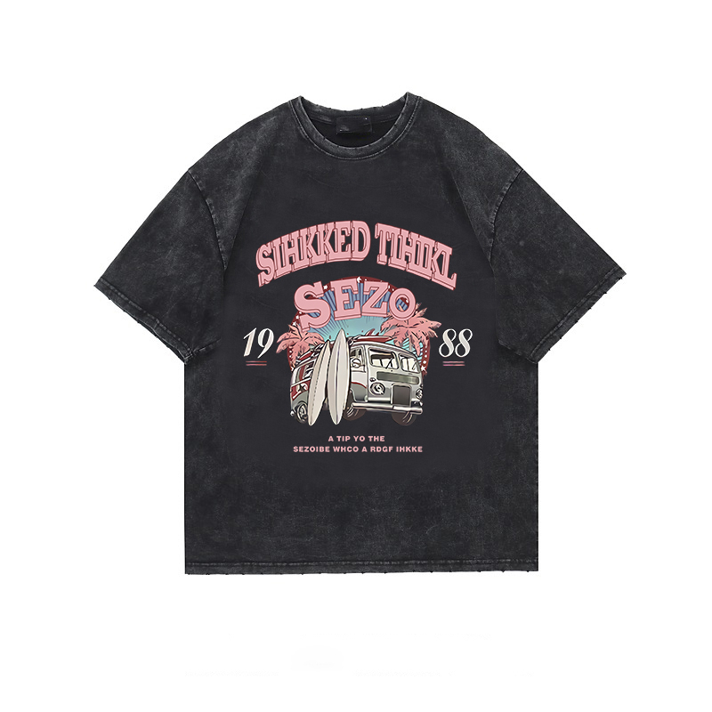 Print Washed T-shirt Kaos Lengan Pendek Oversize Vintage Desert Car Korean Style Atasan Wanita