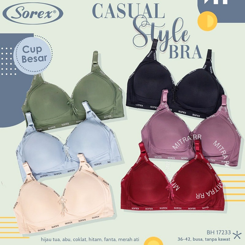 BH Sorex 17233 Bra Wanita Tanpa Kawat Busa Tipis Cup Besar Setara Cup B-C