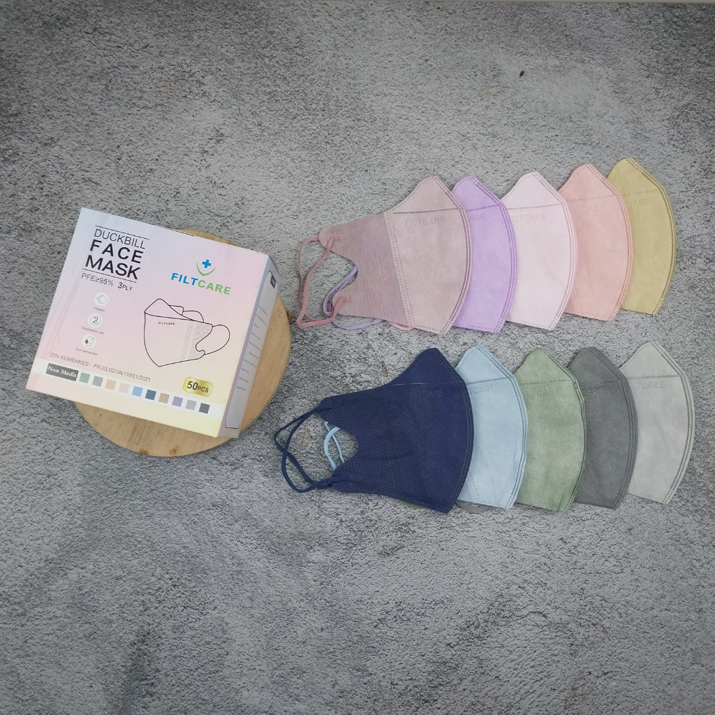 Masker Duckbill Garis Emboss Mix Warna Soft 50 Pcs 3 ply Earloop Hijab Dewasa Filtcare Y&amp;B Alkindo Mouson Fm Molandi