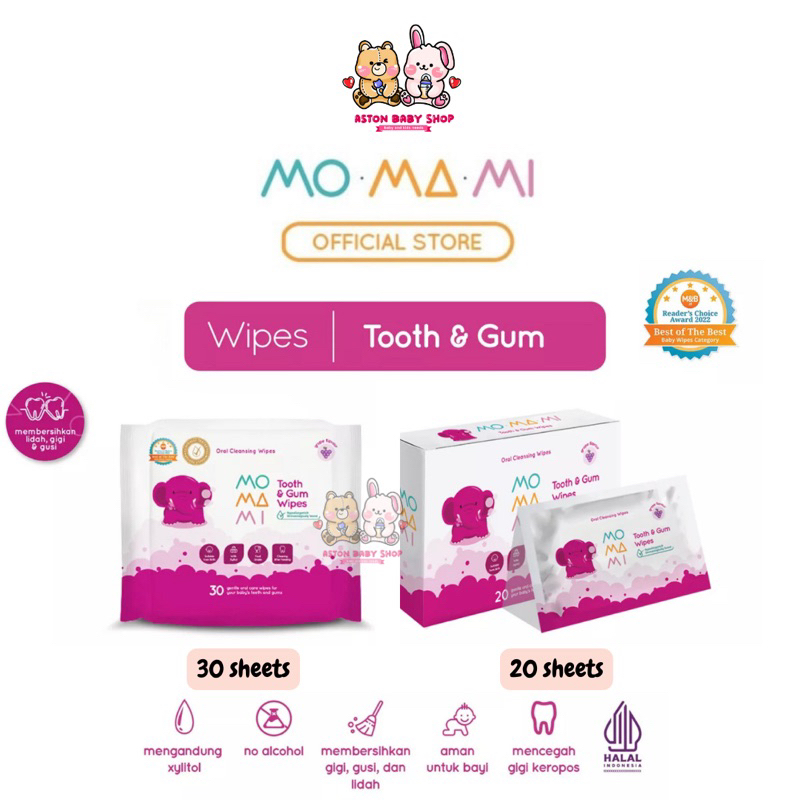 Momami Tooth &amp; Gum Wipes 20 lbr /30 lbr Tooth and Gum Wipes Pembersih mulut Bayi