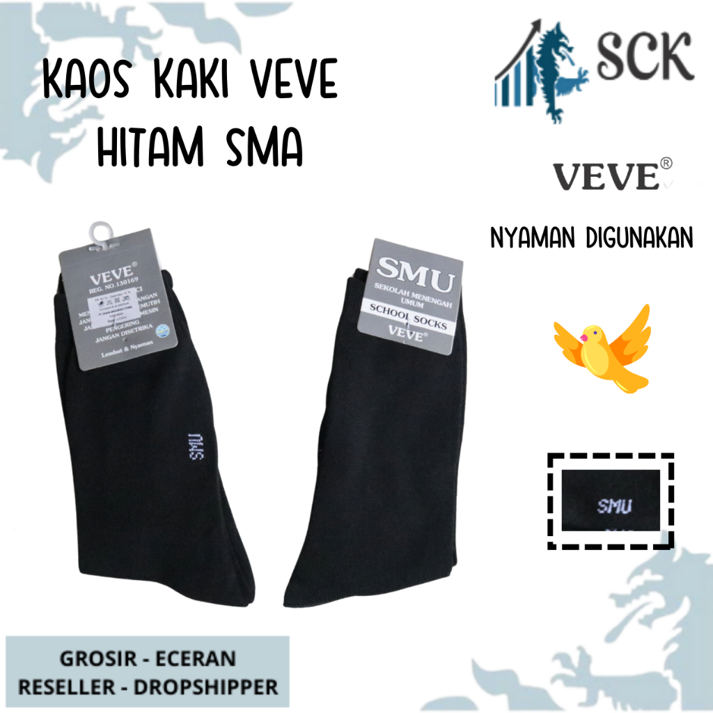 Kaos Kaki Sekolah Panjang VEVE COMP SPD HITAM (SMA) UKURAN 34 cm / Kaus Kaki Sekolah Anak VEVE
