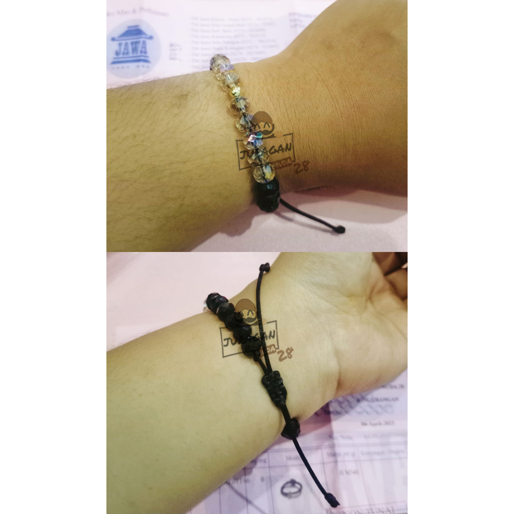 Gelang Tali Cristal Ceko Kombinasi 1 Liontin Emas ASLI karat 10k