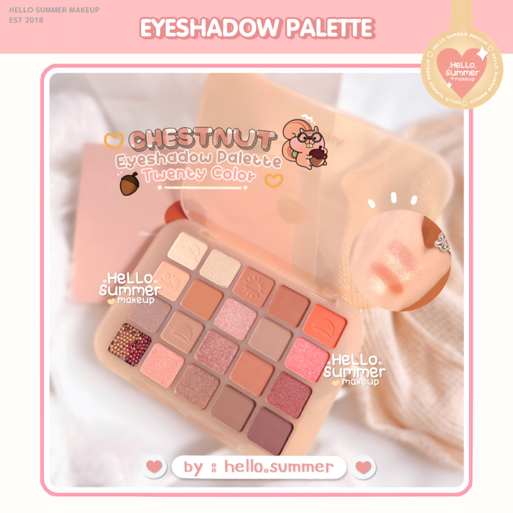 EYESHADOW [FREE BRUSH] Chestnut Twenty Color Eye Makeup Palette Pigmented Matte Shimmery Glitter Big Palette Easy to Blend