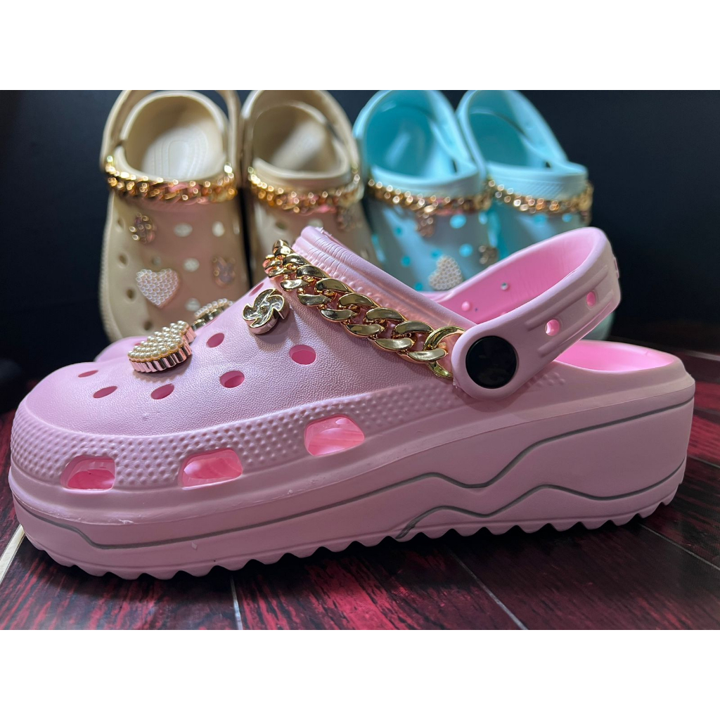 Sandal Kodok Classic Bae Clog Jibbitz mutiara, Sepatu Sendal Baim Wedges Platform Wanita Model Crocs_L3