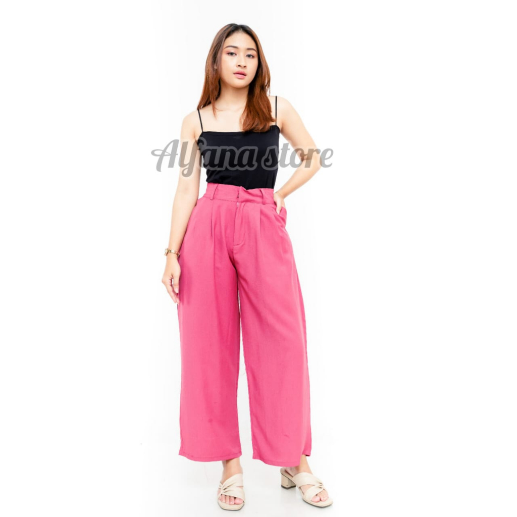 Celana Kulot Crinkle Highwaist Loose Cullote Pants Celana Kantor Wanita Jumbo