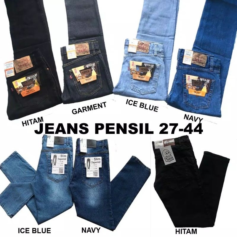 Plain hitam pekat long pants jeans celana panjang stretch ngaret karet bagus mantap melar murah gaya