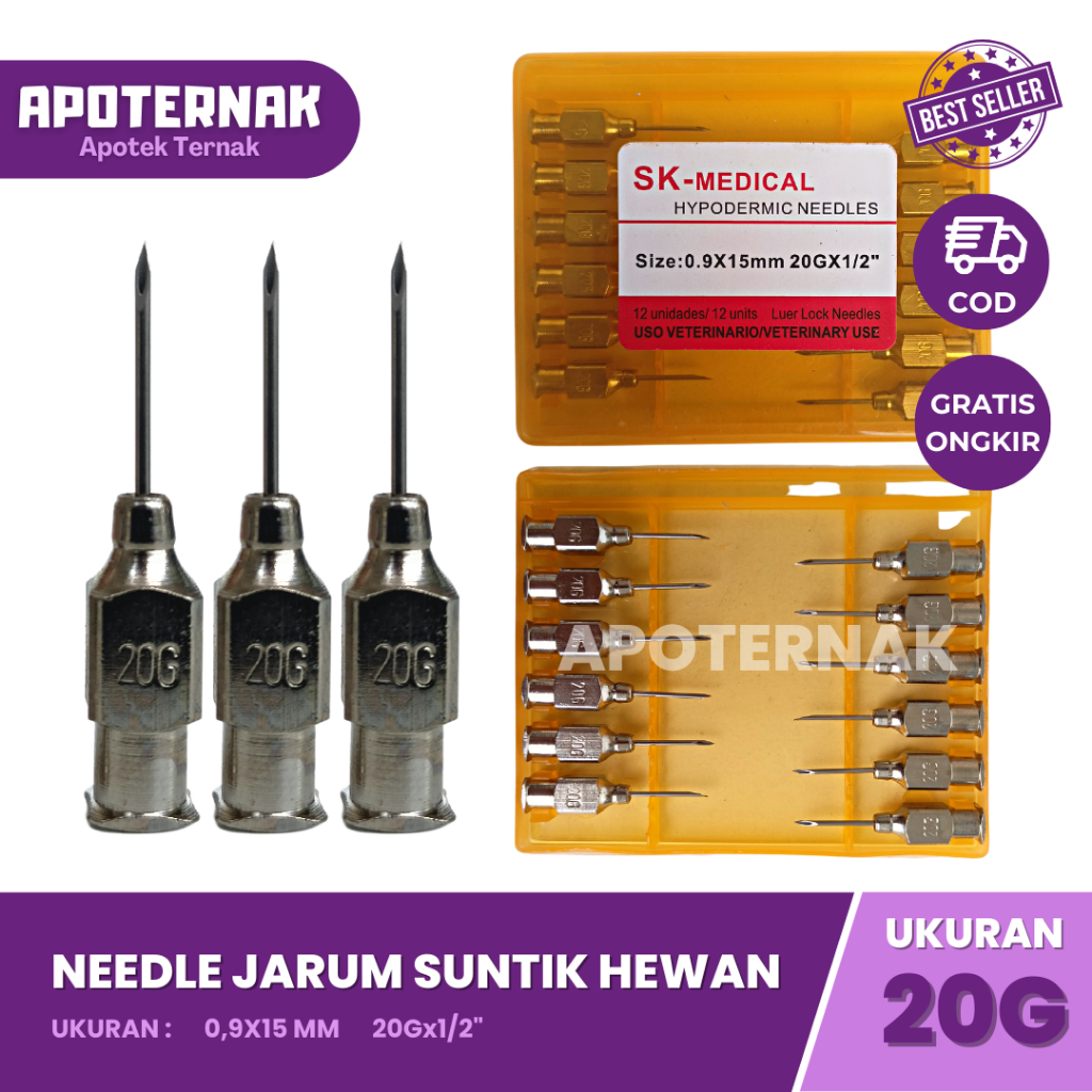 1 PACK JARUM SUNTIK HEWAN isi 10 pcs dan 12 pcs Ukuran Lengkap | Needle | Jarum Suntik Hewan Sapi, Kambing, Kuda, Babi, Anjing, Kucing, Ayam, Unggas, dll | Needle JARUM 7G 9G 12G 14G 16G 17G 18G 20G 21G 22G