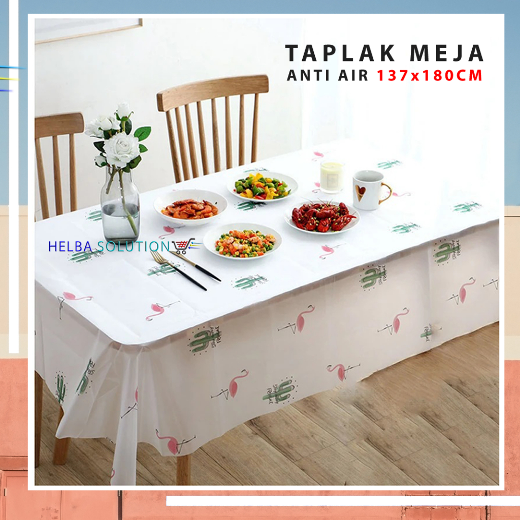 Taplak Meja Makan Modern Minimalis Anti Air 137x180Cm Alas Meja Makan Plastik Peva Waterproof
