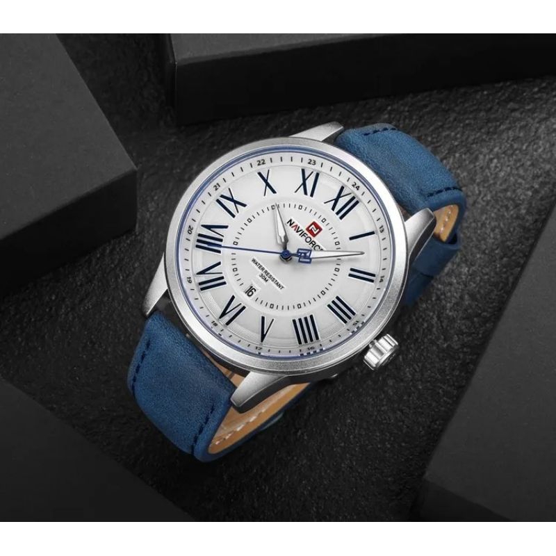 NAVIFORCE ORIGINAL ROMAWI HY-9126SUA || JAM TANGAN FASHION PRIA TALI KULIT TANGGAL AKTIF DIAMETER 4,