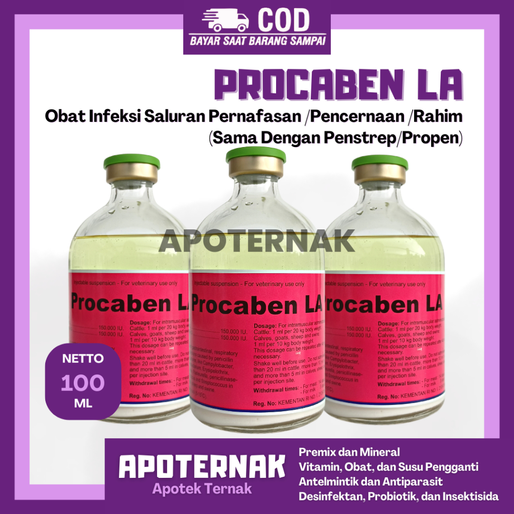 PROCABEN LA 100 ml | Obat Infeksi Saluran Pernafasan Pencernaan Perkencingan | Seperti PENSTREP 400 Original