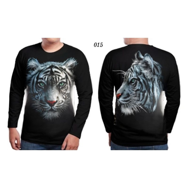 Kaos pria lengan panjang motif macan MC 25 sablon depan belakang