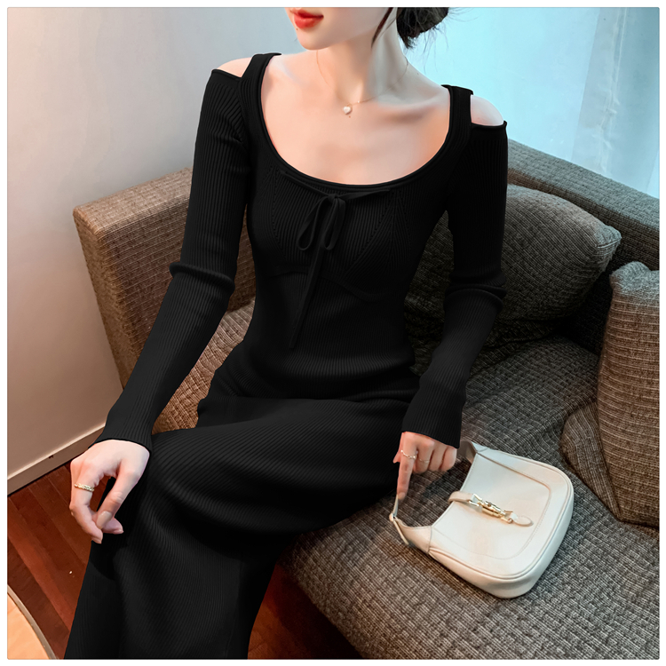 【Elegant】Solid Color Long Sleeve knit Bodycon  Dress 7549