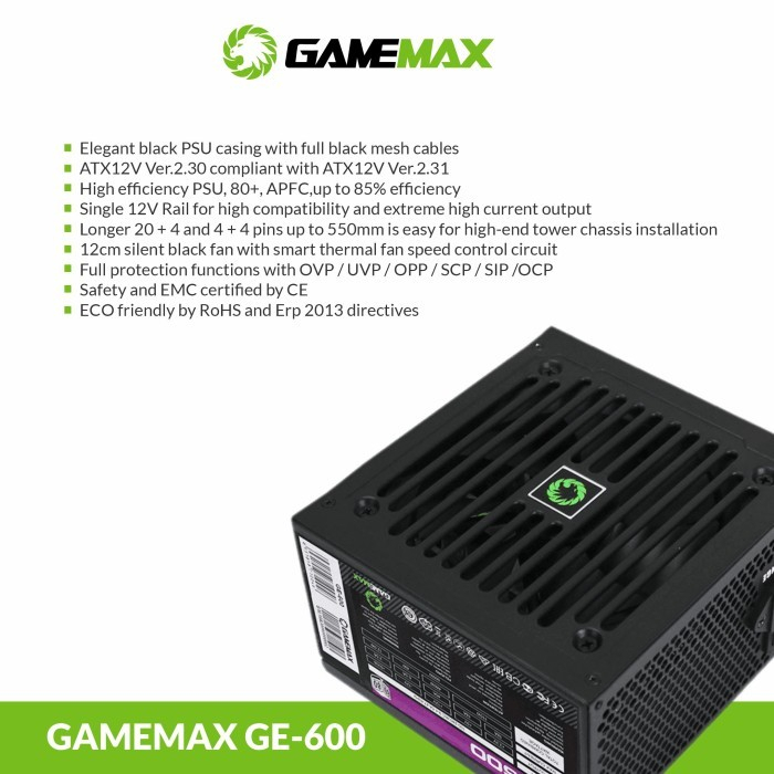 Gamemax GE-600 Value Gaming Power Supply 600W - PSU 600w GE600