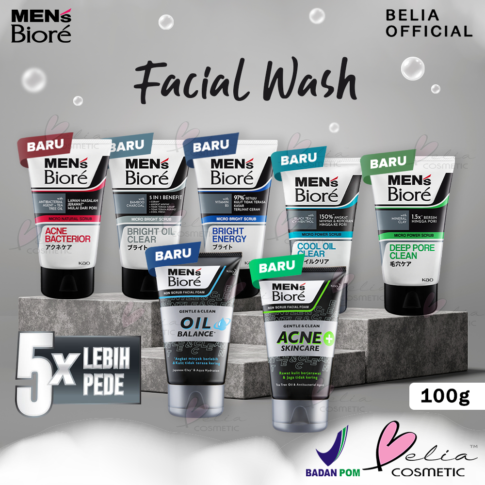 ❤ BELIA ❤ MEN'S BIORE Facial Wash 100g | Facial Foam | Cool Oil Clear | Bright Energy | Gentle &amp; Clean Acne Skincare Sabun Cuci Muka Pembersih Wajah