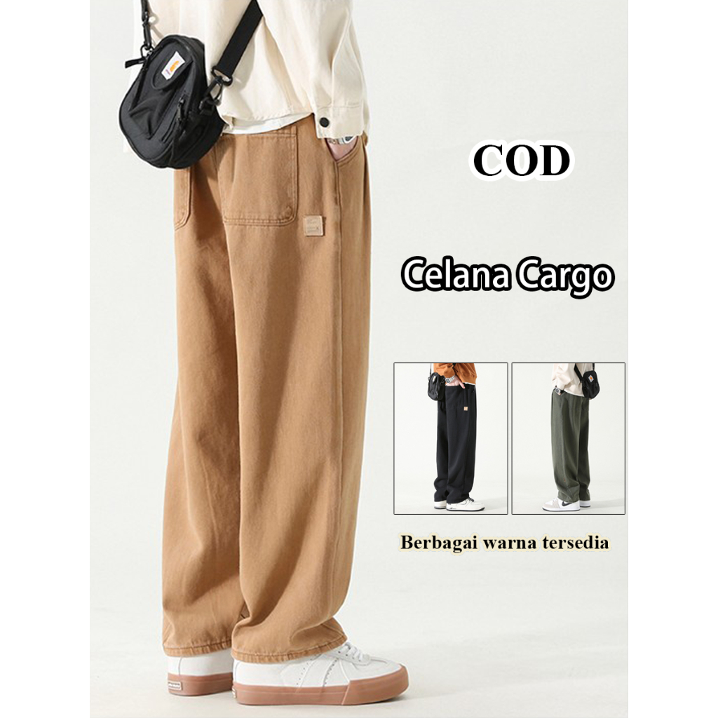 Cargo Pants Pria Regular Straight Loose Fit Pria Celana Cargo Panjang Celana Olahraga Cargo Pants korea Santai Pria Dewasa celana Training Pria Sport Trackpants Celana jogger pria