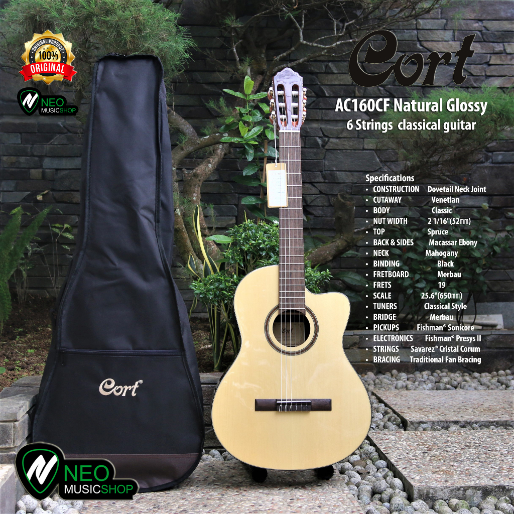 Cort AC160CF Natural Glossy Classic Guitar with Fishman Presys II