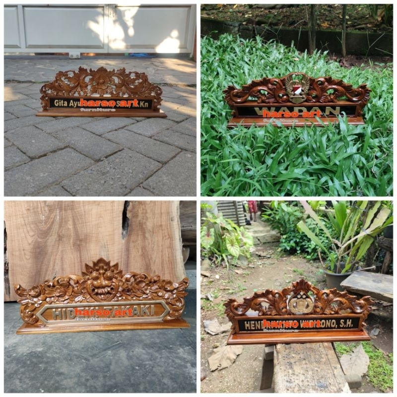 papan nama meja ukiran kayu jati asli
