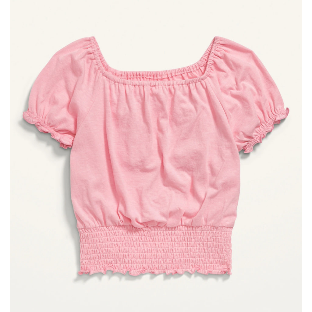 Old Navy Girls Soft Short Puff-Sleeve Smocked Top