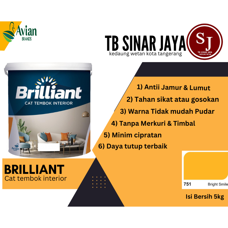 Brilliant Cat Tembok Interior Tembok Rumah Isi 5Kg - 751 Bright Smille