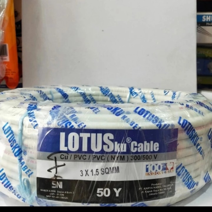 Kabel NMY Lotusku 3 x 1,5 50 yard Kabel SNI - Harga per Roll