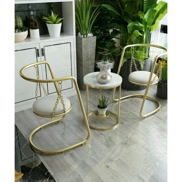 Kursi Teras Besi Meja Marmer Terbaru Gold Emas Jepara | Kursi Teras Minimalis Modern Rantai