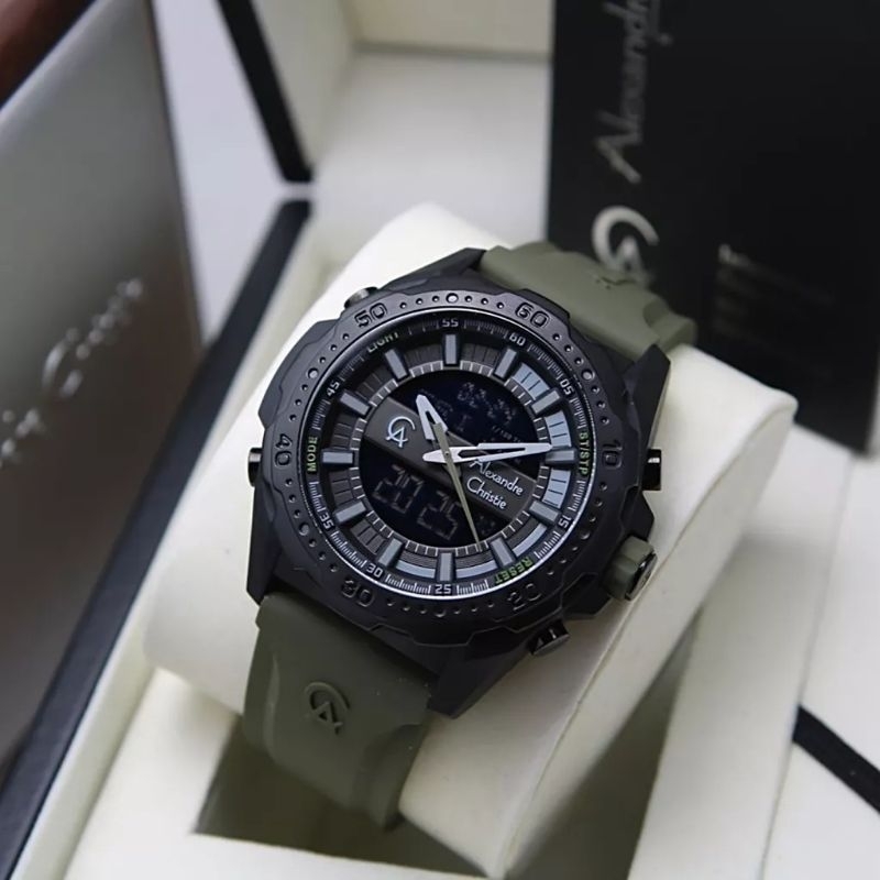 JAM TANGAN ALEXANDRE CRISTIE AC 9370 PRIA GREEN BLACK ORIGINAL