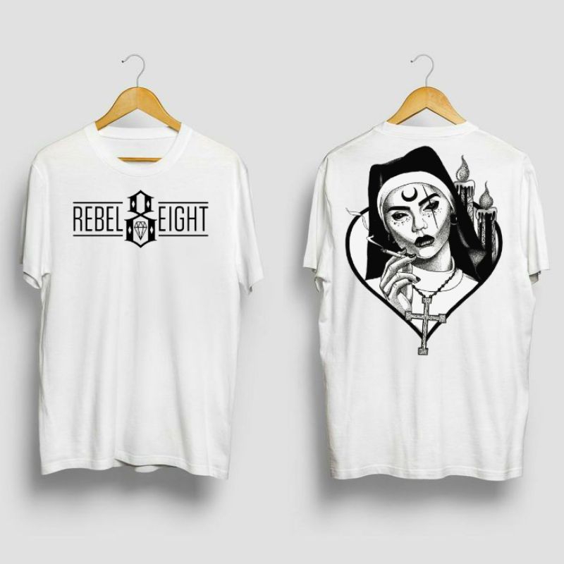 Kaos Distro Rebel8 Putih Bad Nun 100% Cotton Combad 24s / T Shirt Distro Rebel Eight / Kaos Distro K