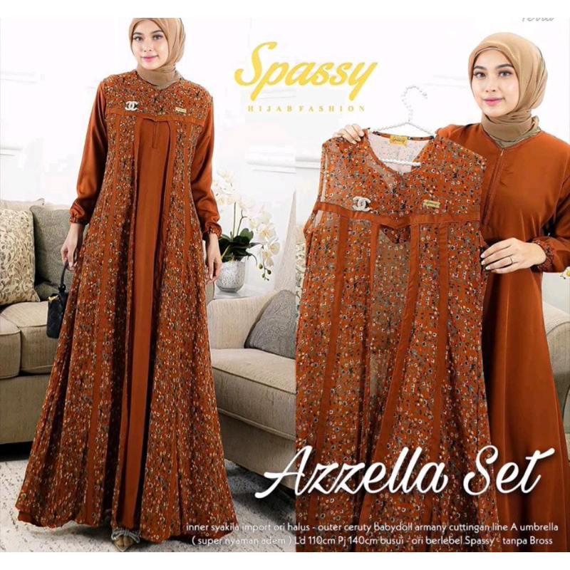 Azzela set gamis cantik terbaru 2in1 polos dan cardy