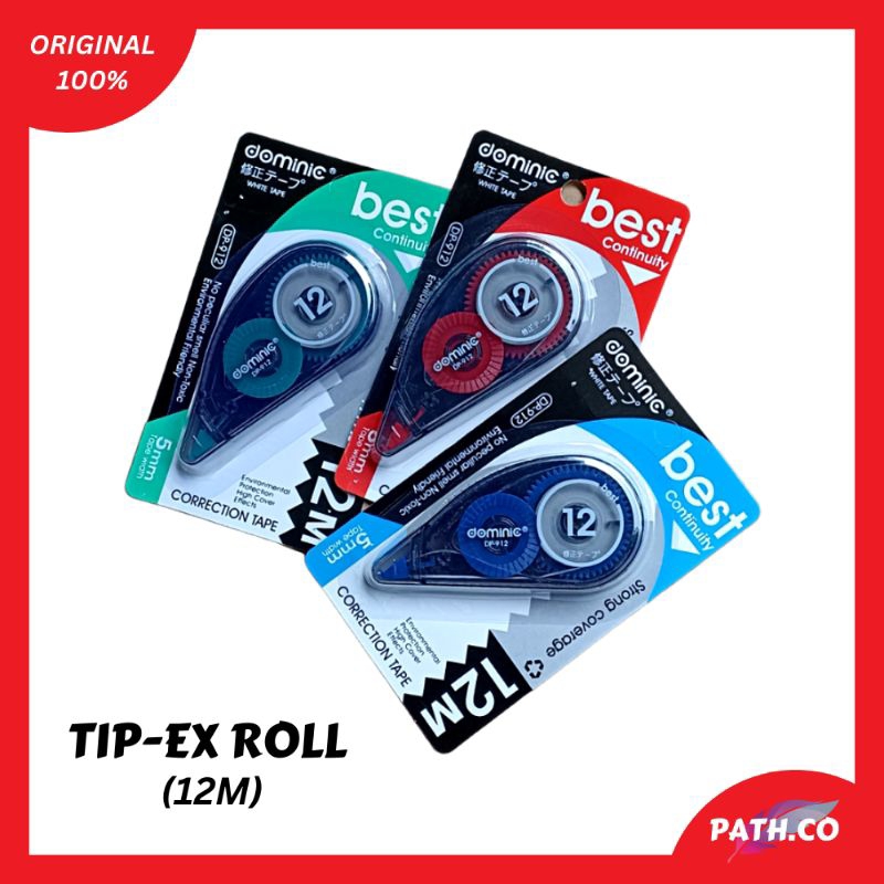 

Correction Tape Dominic 12m | Tip Ex Roll 5mm x 12m | Tipe-X Long Life
